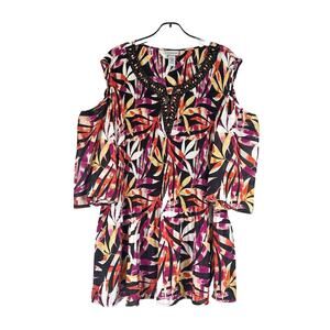 Catherines Chiffon Tunic Top Womens Plus 3X‎ Festival Boho Sheer Beaded Blouse